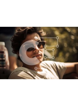 Intra Συλλεκτικό Ξύλινο Παζλ Plywood  4mm - Cool νεαρός άνδρας που κάθεται σε έναν πάγκο με γυαλιά ηλίου Σε Ξύλινο Κουτί - Διαστάσεις Puzzle: 10x10 cm – 25 κομμάτια