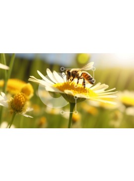 Intra Συλλεκτικό Ξύλινο Παζλ Plywood  4mm - Μέλισσα στα λουλούδια της μαργαρίτας στο ανοιχτό πεδίο Σε Ξύλινο Κουτί - Διαστάσεις: 10x10 cm – 25 κομμάτια