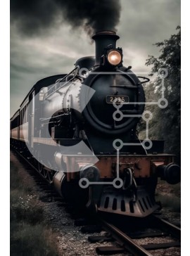 Intra Συλλεκτικό Ξύλινο Παζλ Plywood  4mm - Μαύρη ατμομηχανή ατμού σε γραμμές τρένου στην ύπαιθρο Σε Ξύλινο Κουτί - Διαστάσεις Puzzle: 10x10 cm – 25 κομμάτια