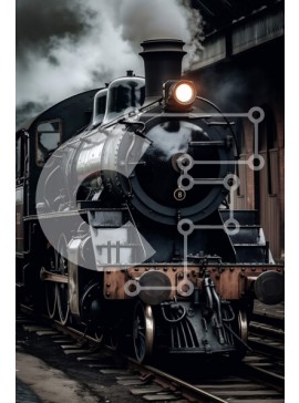 Intra Συλλεκτικό Ξύλινο Παζλ Plywood  4mm - Vintage εικόνα μιας ατμομηχανής μπροστά από έναν σταθμό Σε Ξύλινο Κουτί - Διαστάσεις Puzzle: 10x10 cm – 25 κομμάτια