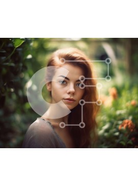 Σετ των 2 Intra Συλλεκτικό Ξύλινο Παζλ Plywood  4mm - Όμορφη νεαρή γυναίκα με κόκκινα μαλλιά σε έναν κήπο με λουλούδια Σε Ξύλινο Κουτί - Διαστάσεις: 10x10 cm – 25 κομμάτια