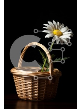 Σετ των 2 Intra Συλλεκτικό Ξύλινο Παζλ Plywood  4mm - Λευκή Μαργαρίτα σε υφαντό καλάθι από ρατάν σε ξύλινο τραπέζι Σε Ξύλινο Κουτί - Διαστάσεις: 10x10 cm – 25 κομμάτια