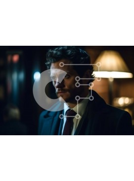 Intra Συλλεκτικό Ξύλινο Παζλ Plywood  4mm - Σοβαρό άτομο με μαύρο κοστούμι και δεσμό στο αμυδρά φωτισμένο δωμάτιο Στοκ Φωτογραφία Σε Ξύλινο Κουτί - Διαστάσεις Puzzle: 10x10 cm – 25 κομμάτια