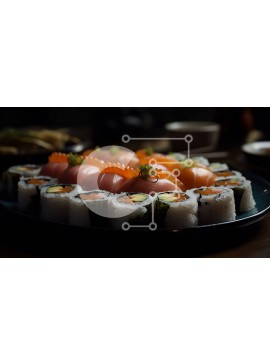 Σετ των 2 Intra Συλλεκτικό Ξύλινο Παζλ Plywood  4mm - Νόστιμη πιατέλα σούσι με φρέσκο ​​ψάρι και τραγανά λαχανικά Σε Ξύλινο Κουτί - Διαστάσεις: 10x10 cm – 25 κομμάτια