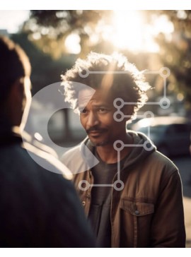 Intra Συλλεκτικό Ξύλινο Παζλ Plywood  4mm - Ομάδα ανθρώπων που στέκονται στο ηλιοβασίλεμα μπροστά από το κτίριο Σε Ξύλινο Κουτί - Διαστάσεις Puzzle: 10x10 cm – 25 κομμάτια