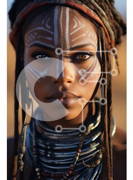 Intra Συλλεκτικό Ξύλινο Παζλ Plywood  4mm - Σοβαρή γυναίκα με βαμμένο πρόσωπο και κεφαλή στην έρημο Σε Ξύλινο Κουτί - Διαστάσεις Puzzle: 10x10 cm – 25 κομμάτια