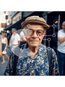 Intra Συλλεκτικό Ξύλινο Παζλ Plywood  4mm - Ηλικιωμένος άνδρας με καπέλο και μπαστούνι στην Cobblestone Street Σε Ξύλινο Κουτί - Διαστάσεις Puzzle: 10x10 cm – 25 κομμάτια