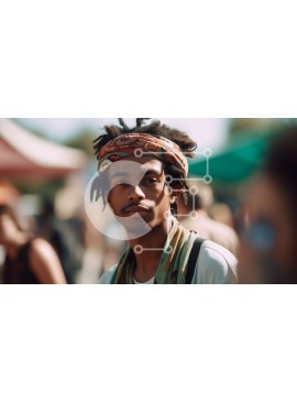 Intra Συλλεκτικό Ξύλινο Παζλ Plywood  4mm - Νεαρός άνδρας με dreadlocks και πολύχρωμο μαντίλι που στέκεται μπροστά σε ένα πλήθος Σε Ξύλινο Κουτί - Διαστάσεις Puzzle: 10x10 cm – 25 κομμάτια