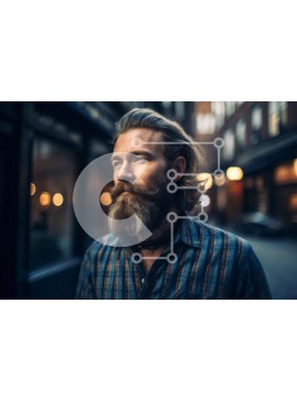 Intra Συλλεκτικό Ξύλινο Παζλ Plywood  4mm - Γενειοφόρος άνδρας με καρό πουκάμισο που στέκεται σε έναν δρόμο της πόλης τη νύχτα Σε Ξύλινο Κουτί - Διαστάσεις Puzzle: 10x10 cm – 25 κομμάτια