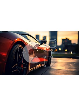 Intra Συλλεκτικό Ξύλινο Παζλ Plywood  4mm - Κόκκινο σπορ αυτοκίνητο σε αστικό περιβάλλον το σούρουπο Σε Ξύλινο Κουτί - Διαστάσεις Puzzle: 10x10 cm – 25 κομμάτια