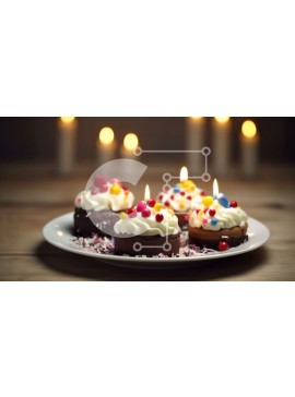 Σετ των 2 Intra Συλλεκτικό Ξύλινο Παζλ Plywood  4mm - Τρία cupcakes σοκολάτας με αναμμένα κεριά σε ξύλινο τραπέζι Σε Ξύλινο Κουτί - Διαστάσεις: 10x10 cm – 25 κομμάτια