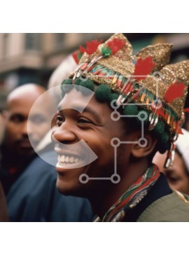 Intra Συλλεκτικό Ξύλινο Παζλ Plywood  4mm - Πολύχρωμο στέμμα: Ένας χαμογελαστός άντρας με φτερά και χάντρες Σε Ξύλινο Κουτί - Διαστάσεις Puzzle: 10x10 cm – 25 κομμάτια