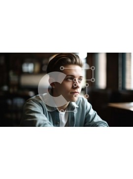 Intra Συλλεκτικό Ξύλινο Παζλ Plywood  4mm - Γαλήνια εικόνα ενός νεαρού άνδρα που κάθεται σε ένα τραπέζι Σε Ξύλινο Κουτί - Διαστάσεις Puzzle: 10x10 cm – 25 κομμάτια