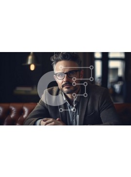 Intra Συλλεκτικό Ξύλινο Παζλ Plywood  4mm - Σοβαρός άνδρας με καφέ σακάκι και γυαλιά κοιτάζοντας την κάμερα Σε Ξύλινο Κουτί - Διαστάσεις Puzzle: 10x10 cm – 25 κομμάτια