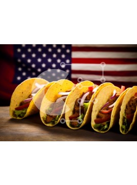 Σετ των 2 Intra Συλλεκτικό Ξύλινο Παζλ Plywood  4mm - Πέντε Tacos με αμερικανική σημαία στο φόντο Σε Ξύλινο Κουτί - Διαστάσεις: 10x10 cm – 25 κομμάτια