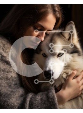 Σετ των 2 Intra Συλλεκτικό Ξύλινο Παζλ Plywood  4mm - Συγκινητική εικόνα μιας γυναίκας και του λευκού γεροδεμένου σκύλου της Σε Ξύλινο Κουτί - Διαστάσεις: 10x10 cm – 25 κομμάτια