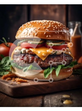 Σετ των 2 Intra Συλλεκτικό Ξύλινο Παζλ Plywood  4mm - Νόστιμο Cheeseburger με μαρούλι, ντομάτα και κέτσαπ σε ξύλινο ξύλο κοπής Σε Ξύλινο Κουτί - Διαστάσεις: 10x10 cm – 25 κομμάτια