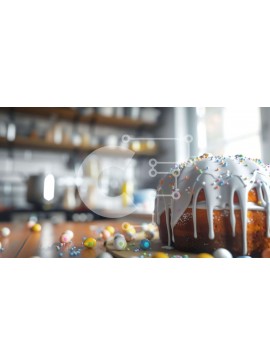 Σετ των 2 Intra Συλλεκτικό Ξύλινο Παζλ Plywood  4mm - Πασχαλινό κέικ Bundt και πολύχρωμα αυγά σε ξύλινο τραπέζι Σε Ξύλινο Κουτί - Διαστάσεις: 10x10 cm – 25 κομμάτια