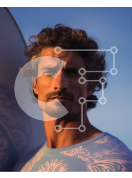 Intra Συλλεκτικό Ξύλινο Παζλ Plywood  4mm - Σοβαρός άνδρας με σανίδα του σερφ σε φόντο μπλε του ουρανού Σε Ξύλινο Κουτί - Διαστάσεις Puzzle: 10x10 cm – 25 κομμάτια