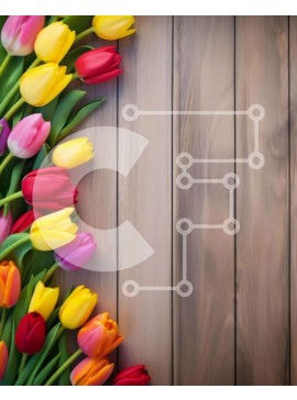 Intra Συλλεκτικό Ξύλινο Παζλ Plywood  4mm - Πολύχρωμη διάταξη τουλίπας σε ξύλινο φόντο Σε Ξύλινο Κουτί - Διαστάσεις: 10x10 cm – 25 κομμάτια