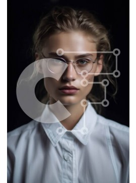 Intra Συλλεκτικό Ξύλινο Παζλ Plywood  4mm - Κομψό πορτρέτο γυναίκας με γυαλιά και λευκό πουκάμισο Σε Ξύλινο Κουτί - Διαστάσεις Puzzle: 10x10 cm – 25 κομμάτια