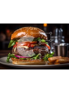 Σετ των 2 Intra Συλλεκτικό Ξύλινο Παζλ Plywood  4mm - Νόστιμο χάμπουργκερ με μαρούλι, ντομάτα, τυρί και πατάτες Σε Ξύλινο Κουτί - Διαστάσεις: 10x10 cm – 25 κομμάτια