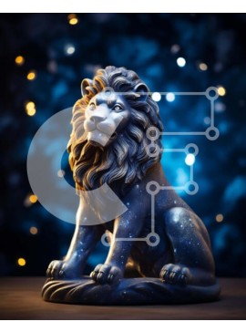 Intra Συλλεκτικό Ξύλινο Παζλ Plywood  4mm - Άγαλμα μπλε λιονταριού σε φωτισμένο φόντο Σε Ξύλινο Κουτί - Διαστάσεις Puzzle: 10x10 cm – 25 κομμάτια