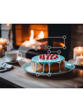 Σετ των 2 Intra Συλλεκτικό Ξύλινο Παζλ Plywood  4mm - Νόστιμο μπλε παγωμένο κέικ με κεράσια σε ένα άνετο τραπέζι Σε Ξύλινο Κουτί - Διαστάσεις: 10x10 cm – 25 κομμάτια