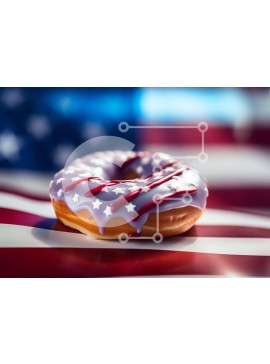 Σετ των 2 Intra Συλλεκτικό Ξύλινο Παζλ Plywood  4mm - Πατριωτικό ντόνατ αμερικανικής σημαίας με κόκκινο, λευκό και μπλε γλάσο Σε Ξύλινο Κουτί - Διαστάσεις: 10x10 cm – 25 κομμάτια