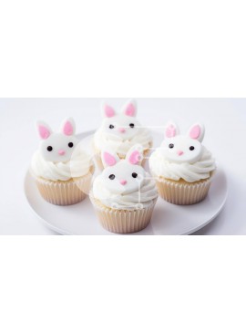 Σετ των 2 Intra Συλλεκτικό Ξύλινο Παζλ Plywood  4mm - Bunny Face Cupcakes σε λευκό πιάτο Σε Ξύλινο Κουτί - Διαστάσεις: 10x10 cm – 25 κομμάτια