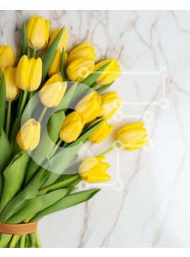 Intra Συλλεκτικό Ξύλινο Παζλ Plywood  4mm - Κίτρινη ανθοδέσμη τουλίπας σε μαρμάρινο τραπέζι Σε Ξύλινο Κουτί - Διαστάσεις: 10x10 cm – 25 κομμάτια