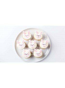 Σετ των 2 Intra Συλλεκτικό Ξύλινο Παζλ Plywood  4mm - Cupcakes με λαγουδάκι με θέμα το Πάσχα σε λευκό πιάτο Σε Ξύλινο Κουτί - Διαστάσεις: 10x10 cm – 25 κομμάτια