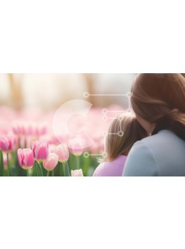 Intra Συλλεκτικό Ξύλινο Παζλ Plywood  4mm - Μητέρα και κόρη αγκαλιάζονται στο ροζ πεδίο της τουλίπας Σε Ξύλινο Κουτί - Διαστάσεις: 10x10 cm – 25 κομμάτια