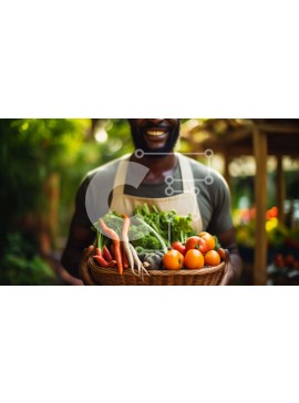 Intra Συλλεκτικό Ξύλινο Παζλ Plywood  4mm - Αφροαμερικανός με καλάθι με λαχανικά Σε Ξύλινο Κουτί - Διαστάσεις Puzzle: 10x10 cm – 25 κομμάτια