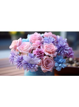 Intra Συλλεκτικό Ξύλινο Παζλ Plywood  4mm - Βάζο με ροζ και μωβ λουλούδια Σε Ξύλινο Κουτί - Διαστάσεις: 10x10 cm – 25 κομμάτια