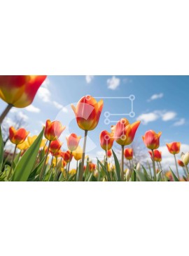 Intra Συλλεκτικό Ξύλινο Παζλ Plywood  4mm - Πεδίο με κόκκινες και κίτρινες τουλίπες με ανθισμένα λουλούδια Σε Ξύλινο Κουτί - Διαστάσεις: 10x10 cm – 25 κομμάτια