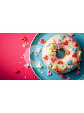 Σετ των 2 Intra Συλλεκτικό Ξύλινο Παζλ Plywood  4mm - Πολύχρωμο πασπαλισμένο ντόνατ με καρδιές στο πιάτο Σε Ξύλινο Κουτί - Διαστάσεις: 10x10 cm – 25 κομμάτια