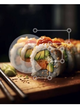 Σετ των 2 Intra Συλλεκτικό Ξύλινο Παζλ Plywood  4mm - Φρεσκοφτιαγμένο ρολό σούσι με αβοκάντο, σολομό και λαχανικά Σε Ξύλινο Κουτί - Διαστάσεις: 10x10 cm – 25 κομμάτια