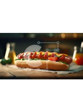 Σετ των 2 Intra Συλλεκτικό Ξύλινο Παζλ Plywood  4mm - Νόστιμο χοτ-ντογκ με κέτσαπ και λαχανικά σε ξύλινο τραπέζι Σε Ξύλινο Κουτί - Διαστάσεις: 10x10 cm – 25 κομμάτια