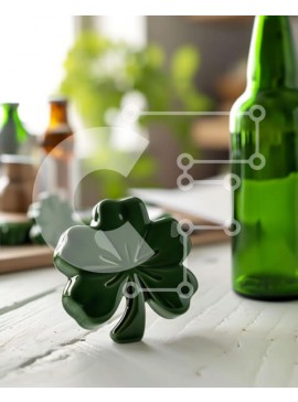 Σετ των 2 Intra Συλλεκτικό Ξύλινο Παζλ Plywood  4mm - Πράσινο μπουκάλι μπύρας και σουβέρ σε ξύλινο τραπέζι Σε Ξύλινο Κουτί - Διαστάσεις: 10x10 cm – 25 κομμάτια