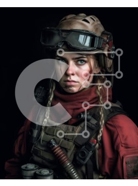 Intra Συλλεκτικό Ξύλινο Παζλ Plywood  4mm - Γυναίκα στρατιώτης με κόκκινο κασκόλ και γυαλιά κρατώντας τουφέκι Σε Ξύλινο Κουτί - Διαστάσεις Puzzle: 10x10 cm – 25 κομμάτια