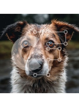 Intra Συλλεκτικό Ξύλινο Παζλ Plywood  4mm - Καφέ και λευκό σκυλί με βρεγμένη γούνα και σοβαρή έκφραση Σε Ξύλινο Κουτί - Διαστάσεις: 10x10 cm – 25 κομμάτια