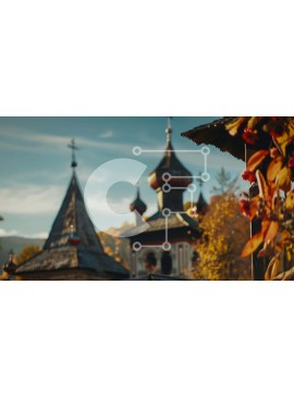 Intra Συλλεκτικό Ξύλινο Παζλ Plywood  4mm - Εκκλησία με τα καμπαναριά και τον πύργο του ρολογιού στο φθινοπωρινό σκηνικό Σε Ξύλινο Κουτί - Διαστάσεις Puzzle: 10x10 cm – 25 κομμάτια