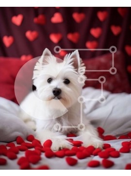 Σετ των 2 Intra Συλλεκτικό Ξύλινο Παζλ Plywood  4mm - Σκύλος West Highland Terrier σε διακοσμημένο κρεβάτι με καρδιά Σε Ξύλινο Κουτί - Διαστάσεις: 10x10 cm – 25 κομμάτια