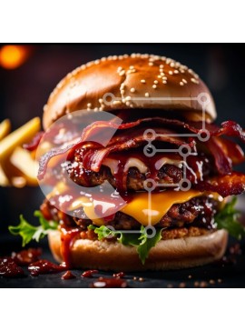 Σετ των 2 Intra Συλλεκτικό Ξύλινο Παζλ Plywood  4mm - Νόστιμο Cheeseburger Bacon με σάλτσα BBQ - Φωτογραφία Αρχείου Σε Ξύλινο Κουτί - Διαστάσεις: 10x10 cm – 25 κομμάτια