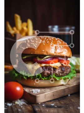 Σετ των 2 Intra Συλλεκτικό Ξύλινο Παζλ Plywood  4mm - Ζουμερό Cheeseburger με φρέσκο ​​μαρούλι, ντομάτα και τραγανές τηγανιτές πατάτες σε ξύλινο τραπέζι Σε Ξύλινο Κουτί - Διαστάσεις: 10x10 cm – 25 κομμάτια