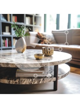 Intra Συλλεκτικό Ξύλινο Παζλ Plywood  4mm - Κομψό εσωτερικό του σπιτιού με μαρμάρινο τραπεζάκι σαλονιού, φυτό σε γλάστρα και ράφι Σε Ξύλινο Κουτί - Διαστάσεις Puzzle: 10x10 cm – 25 κομμάτια