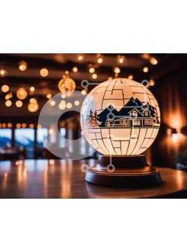 Intra Συλλεκτικό Ξύλινο Παζλ Plywood  4mm - Λαμπτήρας σε σχήμα σφαίρας με διακόσμηση ορεινής σκηνής Σε Ξύλινο Κουτί - Διαστάσεις Puzzle: 10x10 cm – 25 κομμάτια