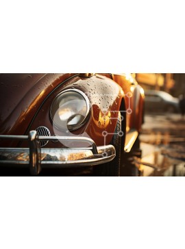 Intra Συλλεκτικό Ξύλινο Παζλ Plywood  4mm - Κόκκινο αυτοκίνητο σταθμευμένο σε βρεγμένο δρόμο Σε Ξύλινο Κουτί - Διαστάσεις Puzzle: 10x10 cm – 25 κομμάτια