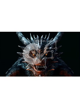 Intra Συλλεκτικό Ξύλινο Παζλ Plywood  4mm - Κοντινή εικόνα του κεφαλιού ενός δράκου με λαμπερά κόκκινα μάτια και αιχμηρούς κυνόδοντες Σε Ξύλινο Κουτί - Διαστάσεις Puzzle: 10x10 cm – 25 κομμάτια